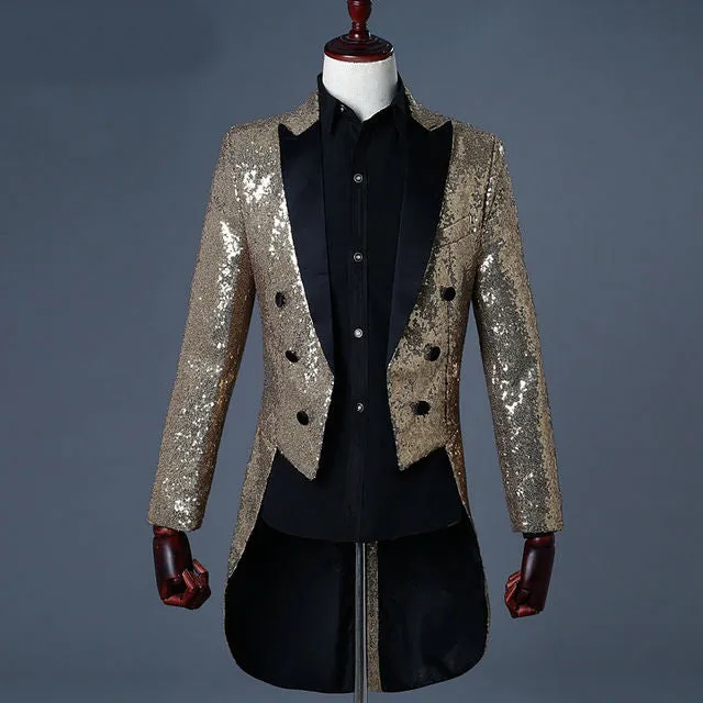 Splendid Sequin Tuxedo Costume Style Men Slim Blazer