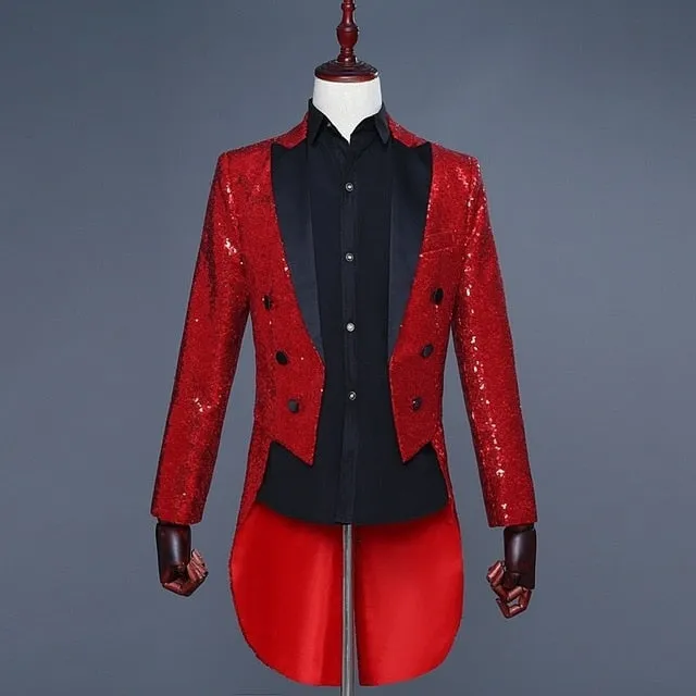 Splendid Sequin Tuxedo Costume Style Men Slim Blazer