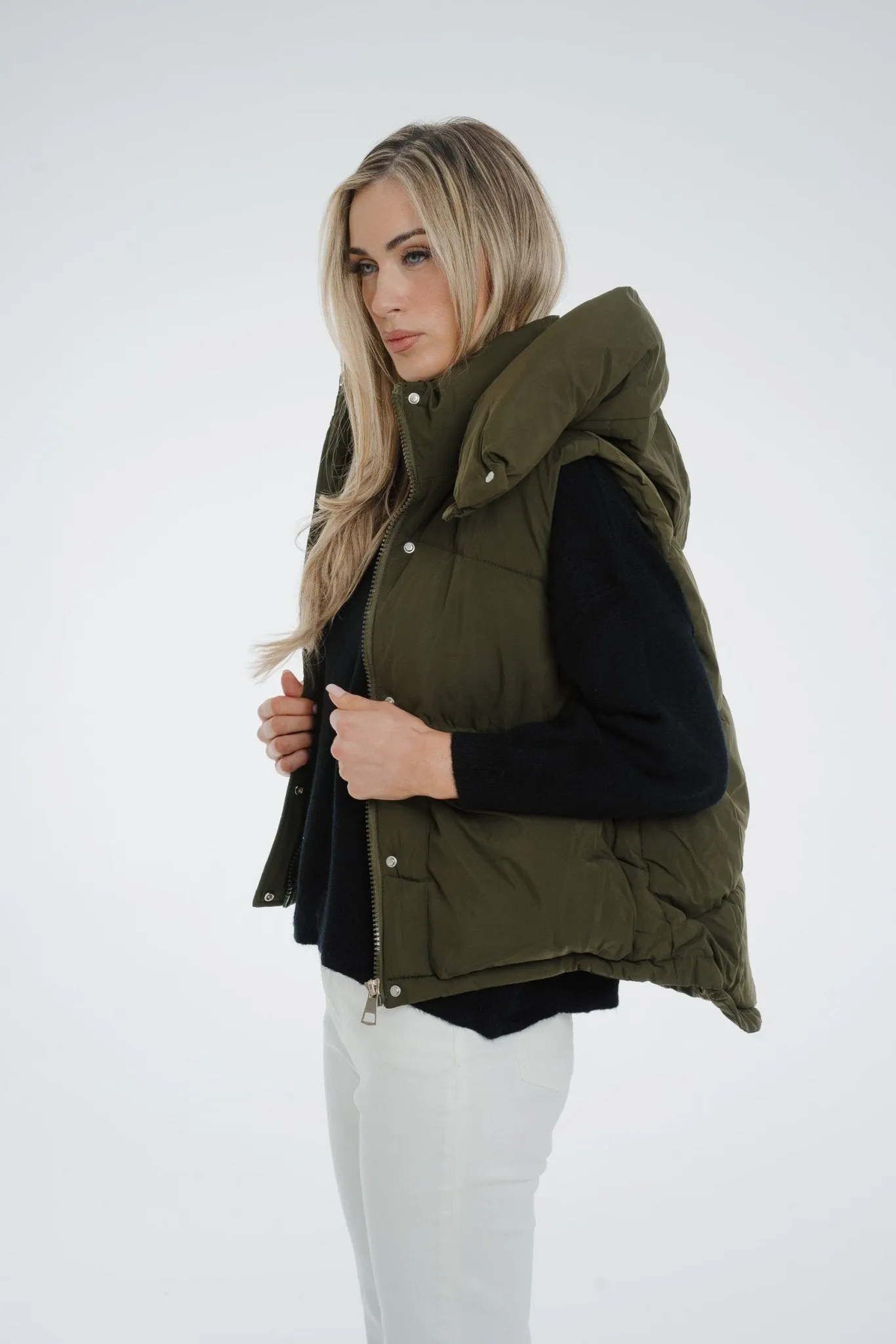 Suzie Luxury Padded Gilet In Khaki