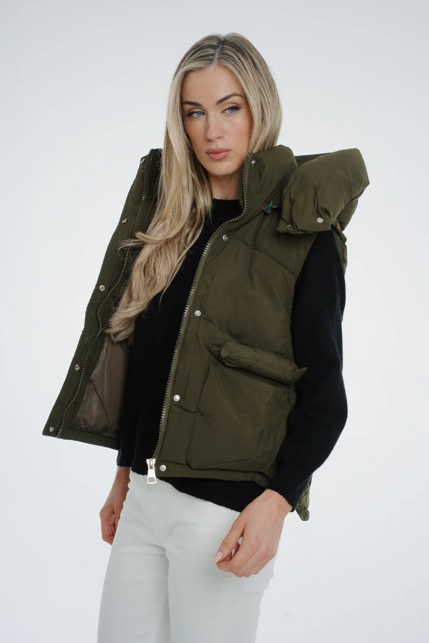 Suzie Luxury Padded Gilet In Khaki