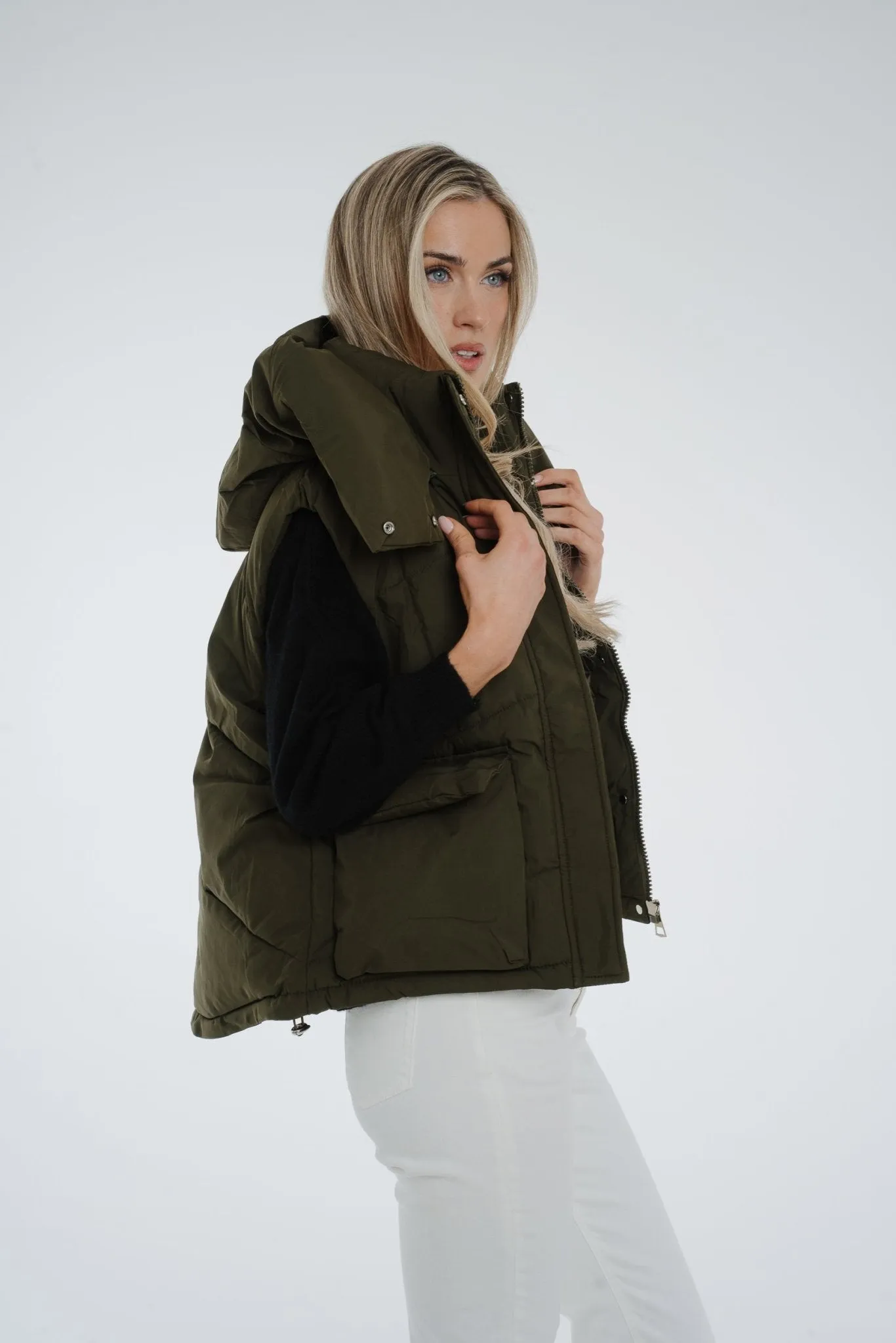 Suzie Luxury Padded Gilet In Khaki