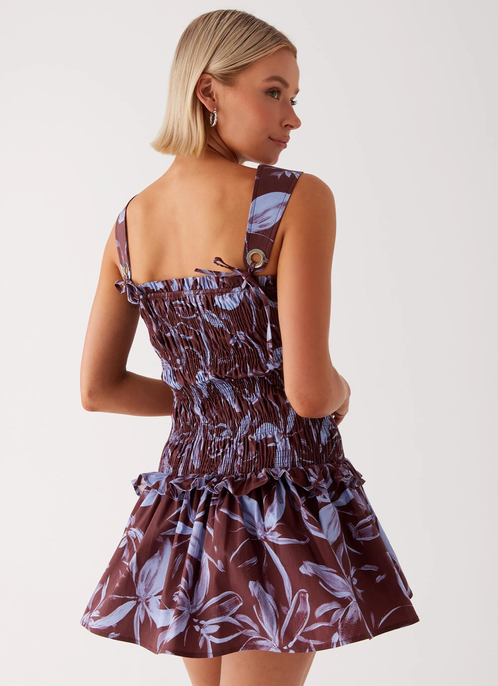 Tenielle Mini Dress - Brown Purple Floral