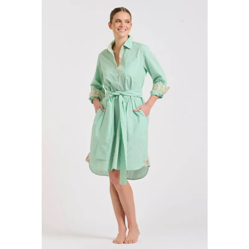 The Classic Shirtdress | Green Stripe & Floral Trim