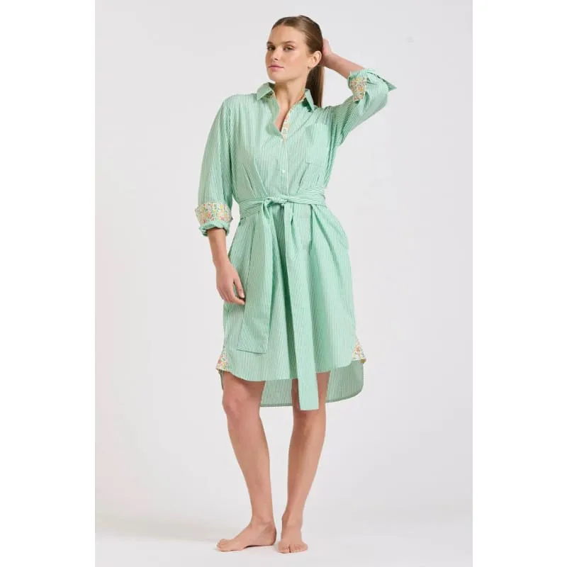 The Classic Shirtdress | Green Stripe & Floral Trim