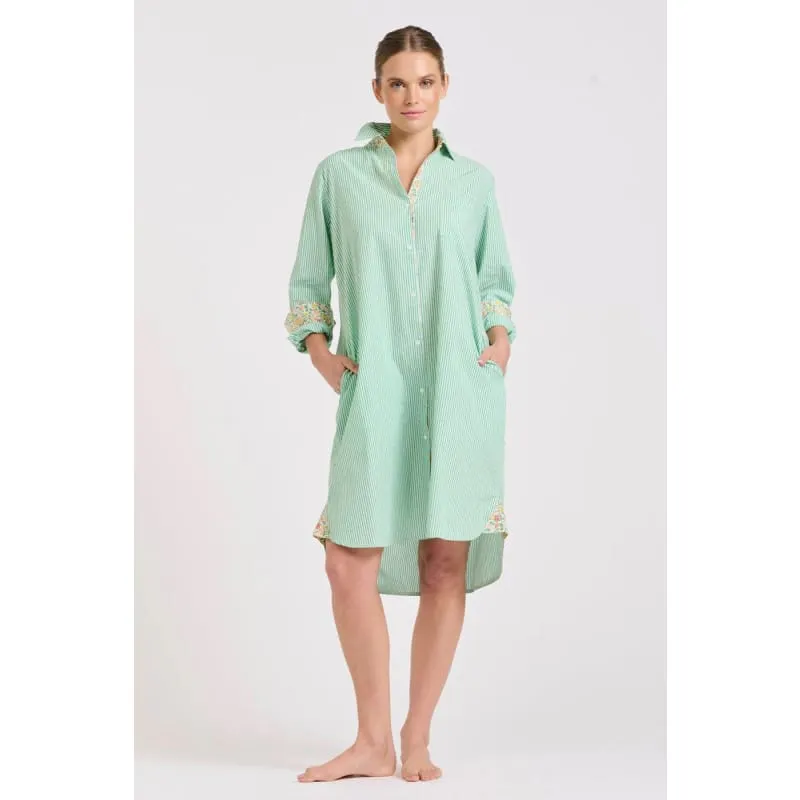 The Classic Shirtdress | Green Stripe & Floral Trim