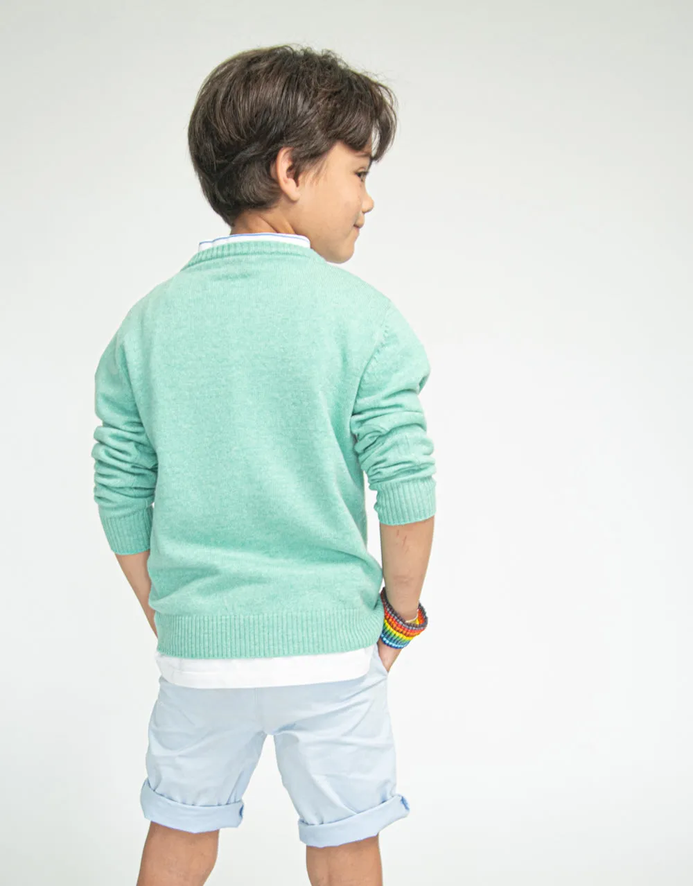 The Tommy V - Boys Cashmere Pullover in Jade