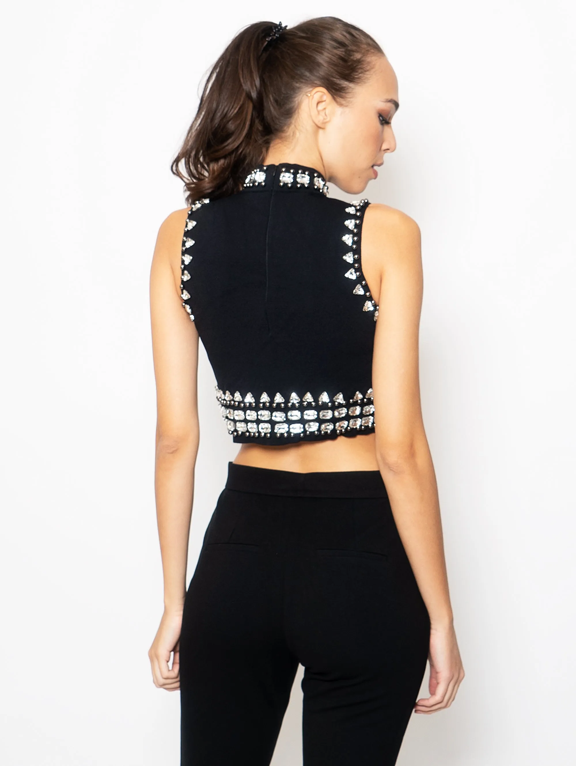 Top Corto con Strass Nero