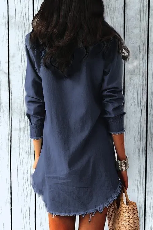 Torn Edges Buttons Denim Mini Dress