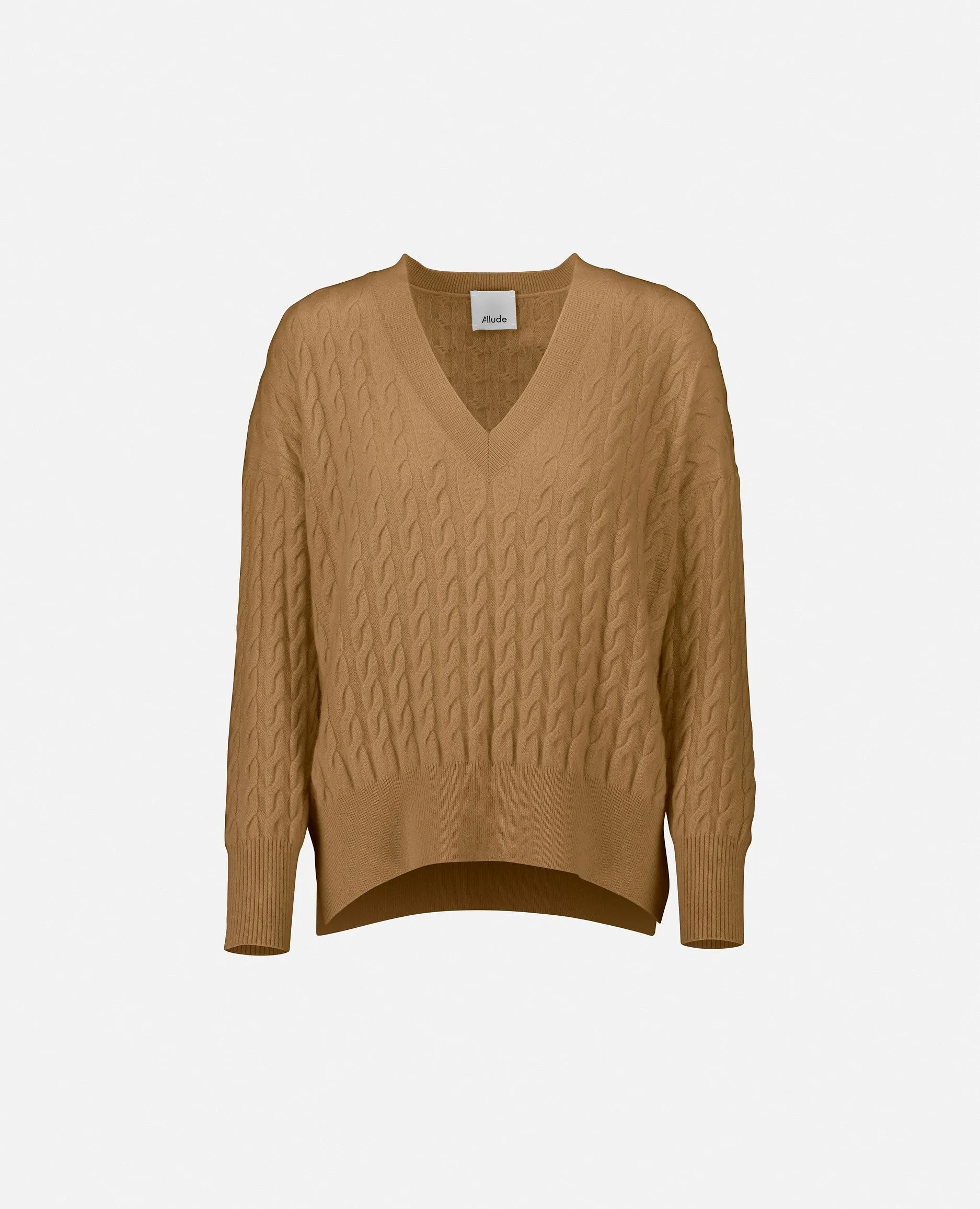 V-Pullover aus Cashmere in Beige