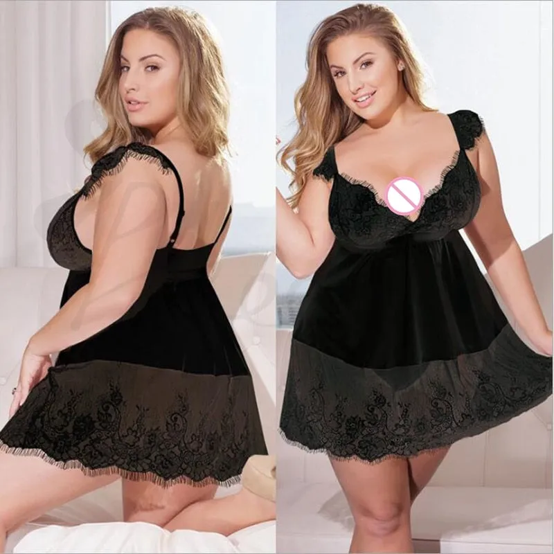 VenusFox 5XL Plus Size Women Sexy Lingerie Hot Erotic Apparel Lace Flower Sleepwear Underwear Nightwear Night Gown