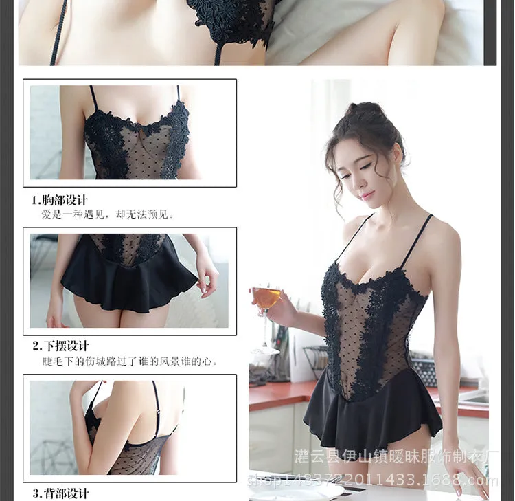 VenusFox Sexy Pajamas Lace Sexy Lingerie One-piece Princess Dress Sexy Suspender Skirt