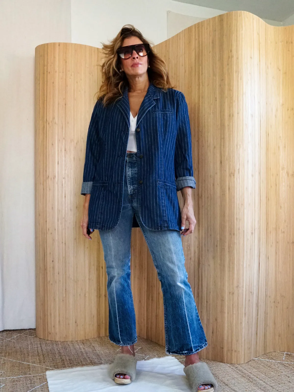 Vintage Denim Pinstripe Blazer