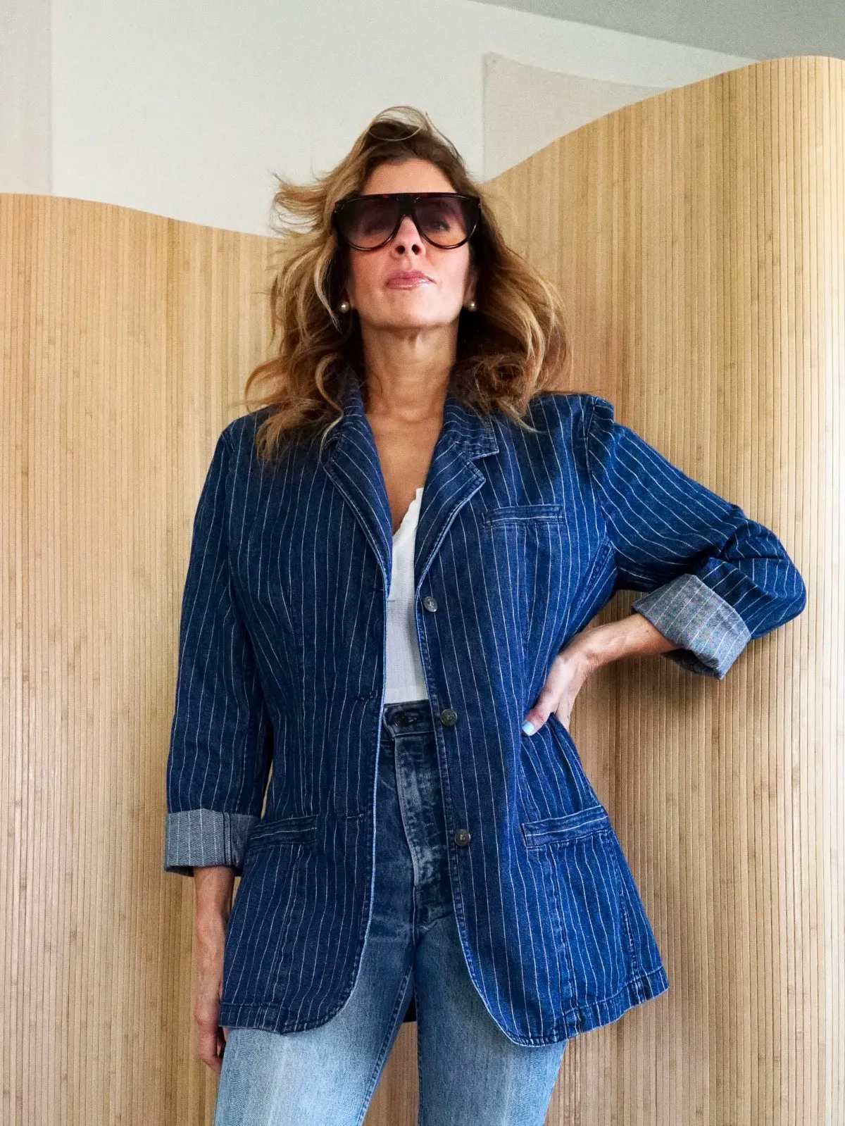 Vintage Denim Pinstripe Blazer