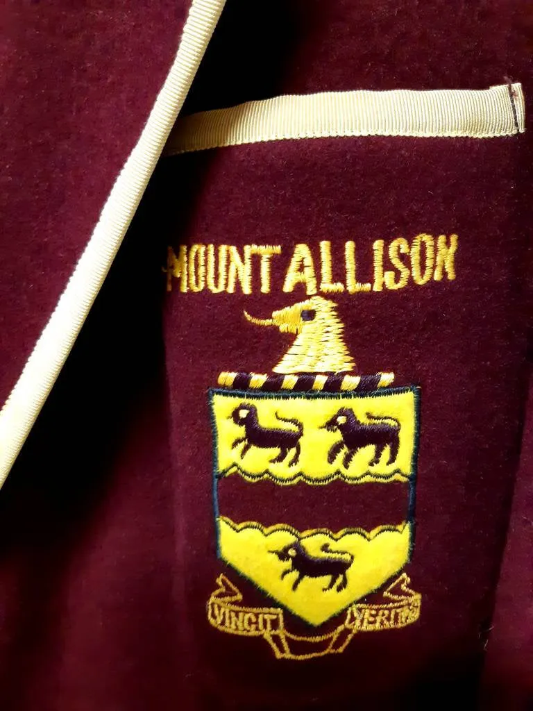 Vintage Mount Allison University Blazer circa 1950's/60's. Made in Canada.  Wool. Bland. Size 36, SOLD