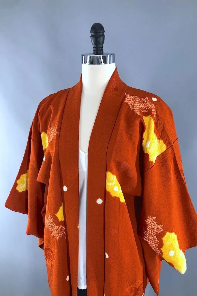 Vintage Orange Shibori Silk Kimono Cardigan