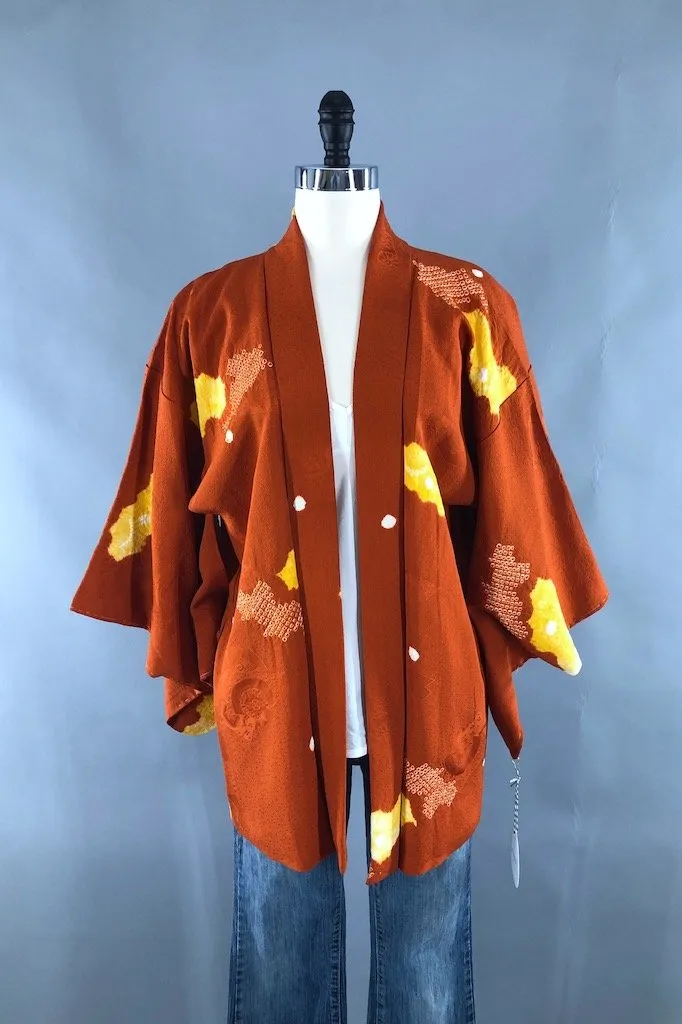 Vintage Orange Shibori Silk Kimono Cardigan