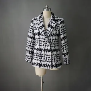 Women Black and White Checked Tweed Winter Coat -Tailor Made