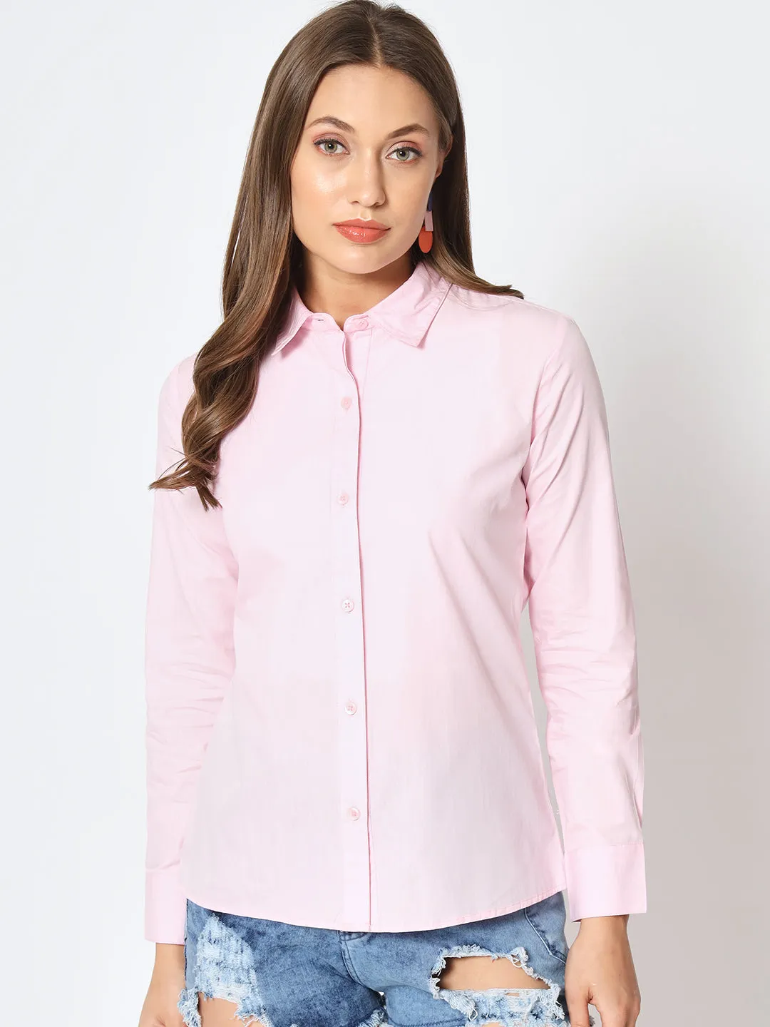 Women Classic Pure Cotton Gapless Technology Pink Shirt