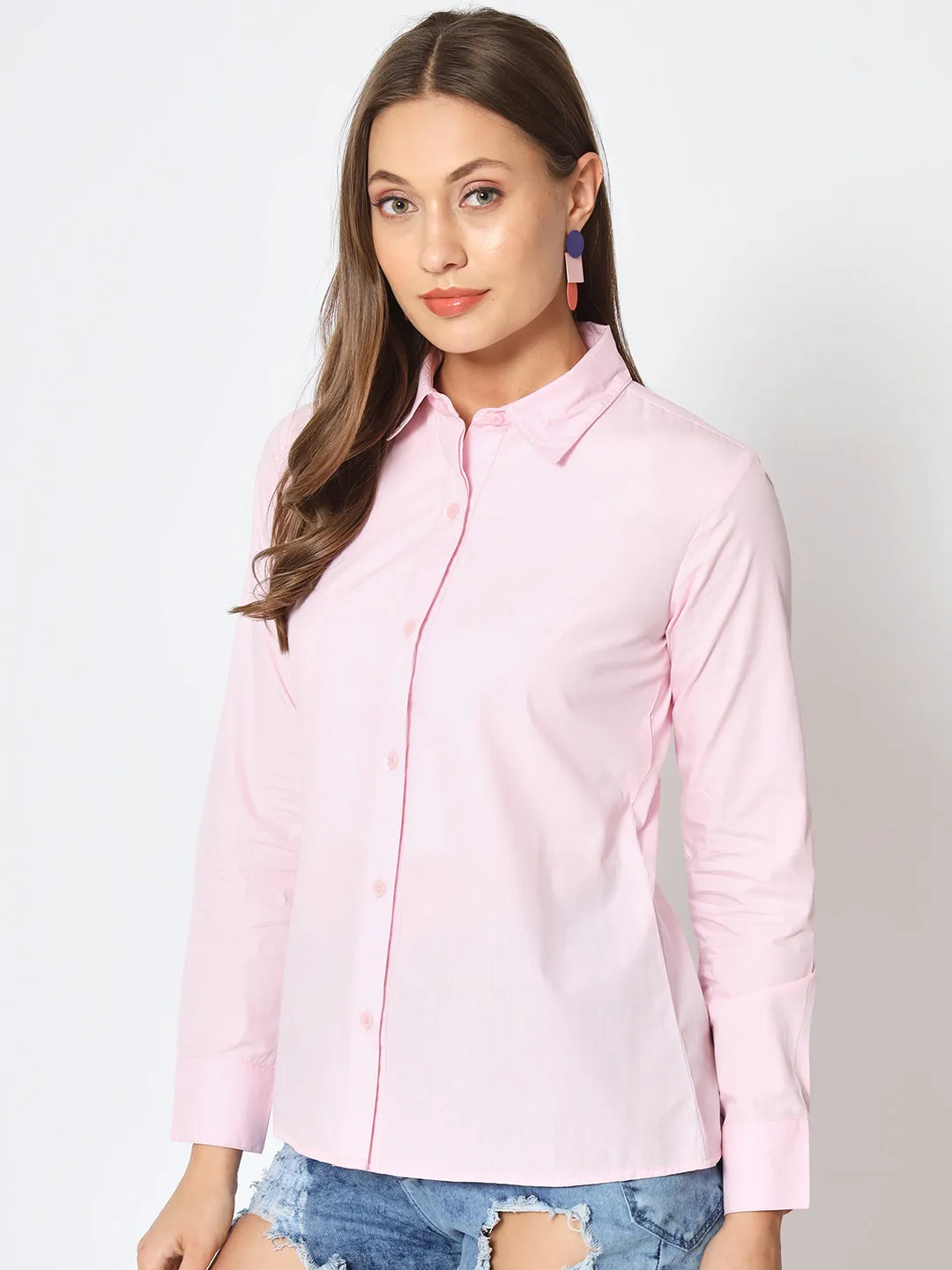 Women Classic Pure Cotton Gapless Technology Pink Shirt