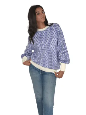 Women Long Pullover - Blue x White