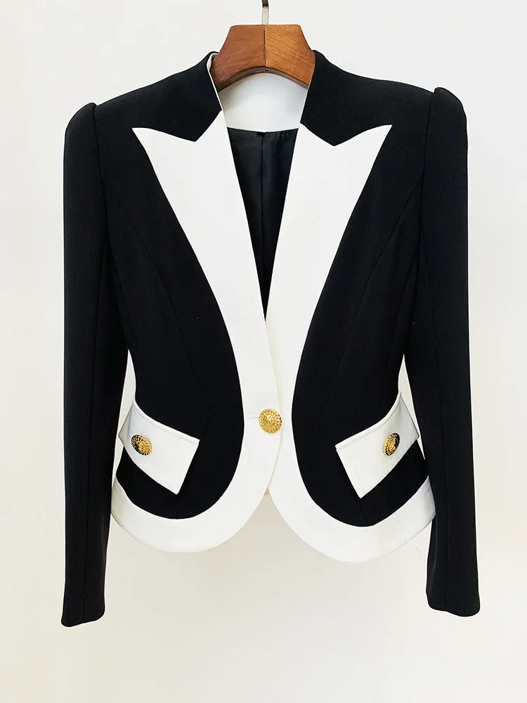 Women's Blazer Black and White Golden Buttons Fitted Blazer Jacket