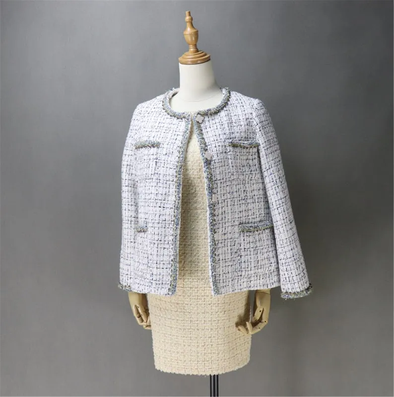 Womens CUSTOM MADE Little Flower Button Tweed Jacket Coat Blazer