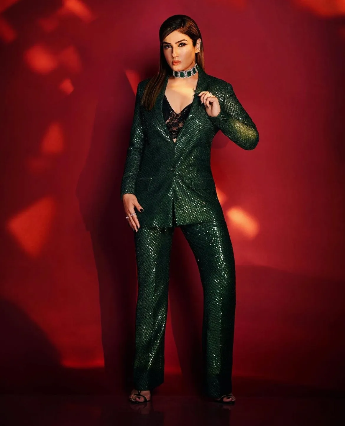 Women's Office Party Green Sequin Blazer