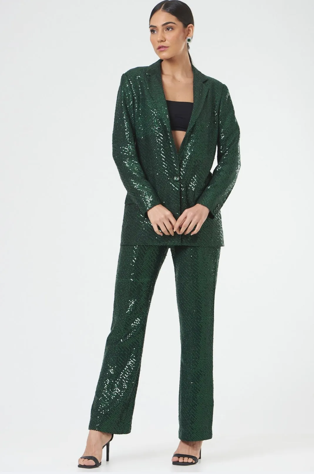 Women's Office Party Green Sequin Blazer