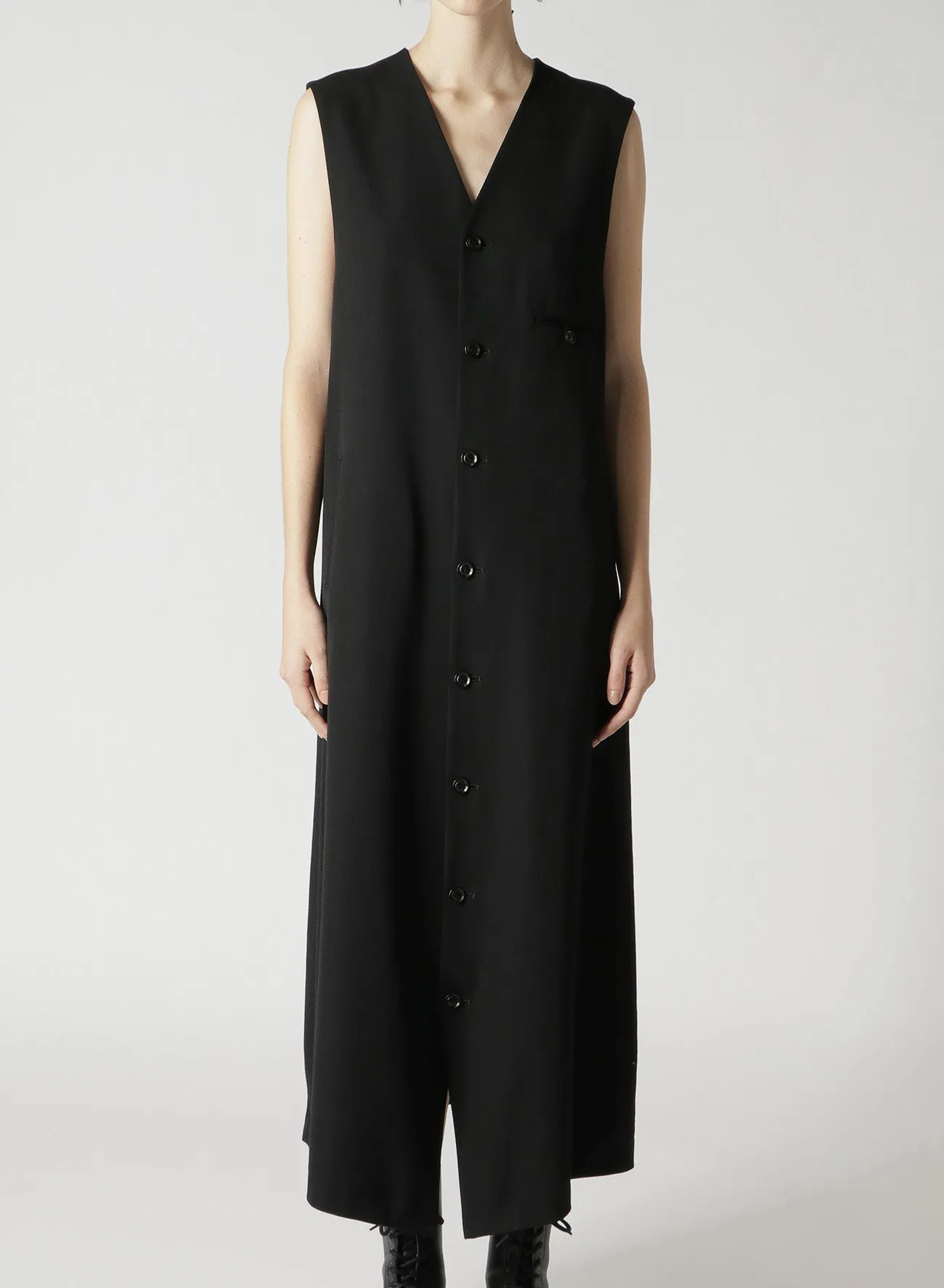 WOOL GABARDINE LONG SLEEVELESS DRESS