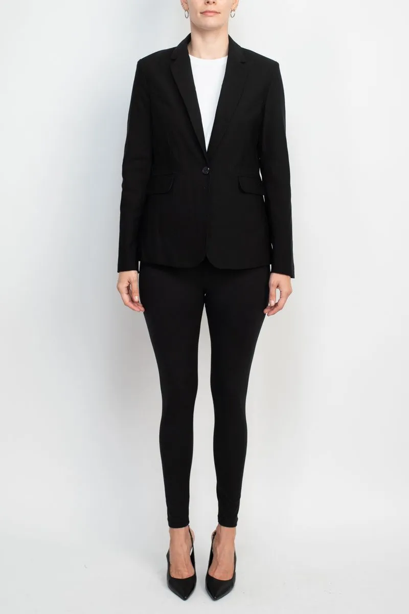 Zac & Rachel notched collar long sleeve one button closure scuba crepe blazer